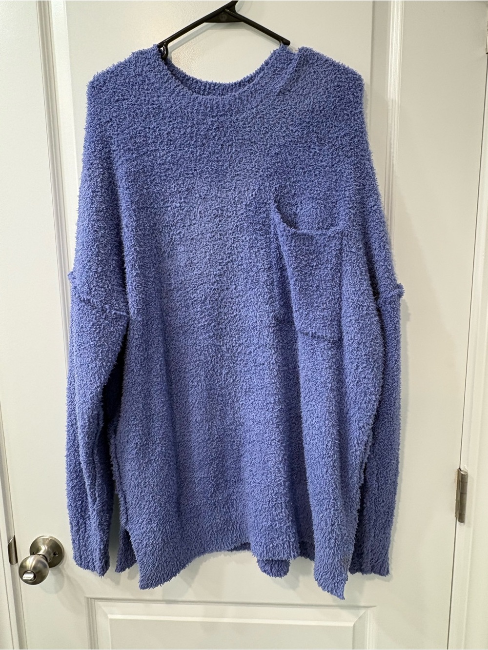 Mud Pie Lavender-Blue Plush Long Sleeve Pocket Top